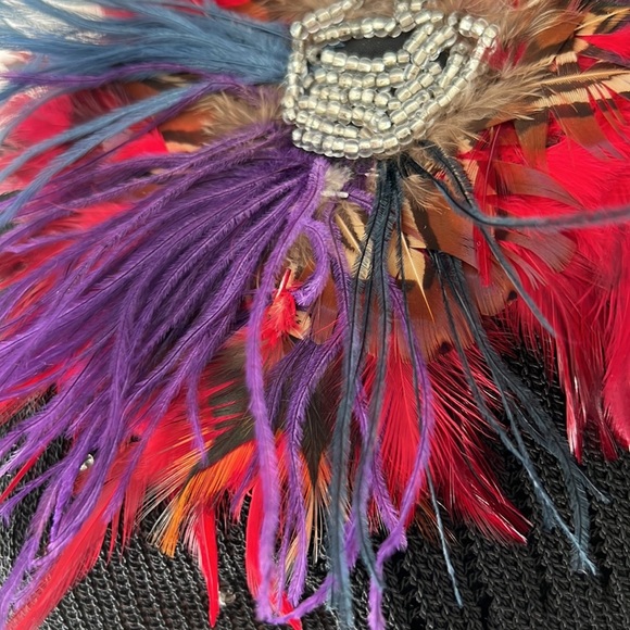 VINTAGE EMBELLISHED 80s Feather red Rosette 1-sleeved knit jersey black 6 - Picture 5 of 16